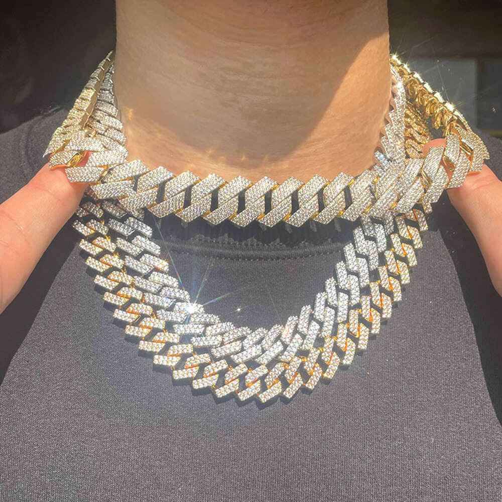 Hip Hop 20mm 4rows Cuban Chain Jewelry Heavier Solid Silver Necklace Ice Out Moissanite Cuban Link Chain Necklaces