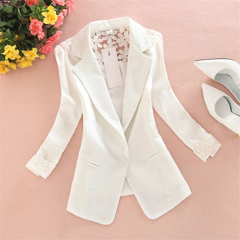 Womens Blazers Notched Collar Business Suits Female Work Office Ladies Lece Hook Flower Casual Blazer Outerwear 240318