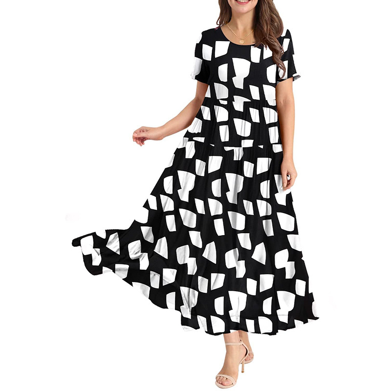 dresses vestidos clothes women skirt dress Women Casual Loose Bohemian Floral Dress with Short Sleeve Long Maxi Summer Beach Swing Dresses sexy