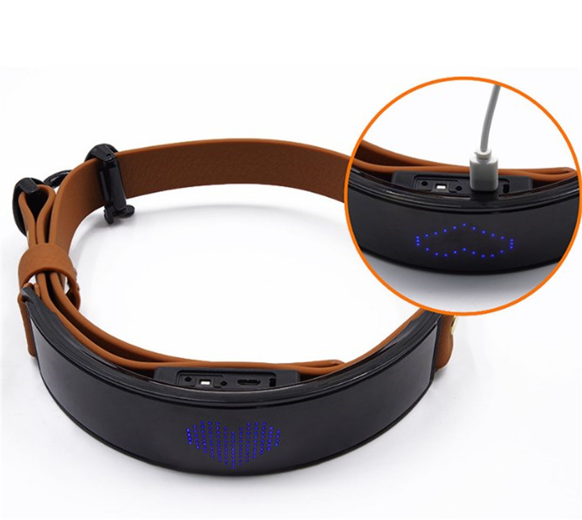 Dog Collars LED Display Screen Glowing Subtitles Imitation Leather Rechargeable Pet Collar