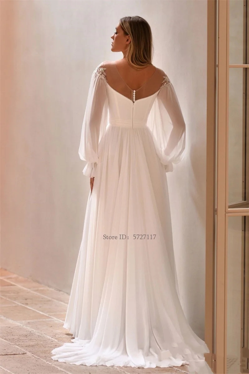 Mordern Sweetheart Line Boho Wedding Dresses Long Puff Sleeves Lace Appliques Bridal Gowns Vestidos De Novia Custom Made