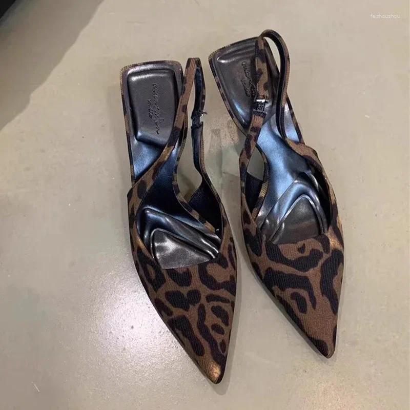 Sandals Leopard High Heels Shoes Women Designer Pointed Toe Dress Party Summer Slippers 2024 Mules Female Pumps Slides