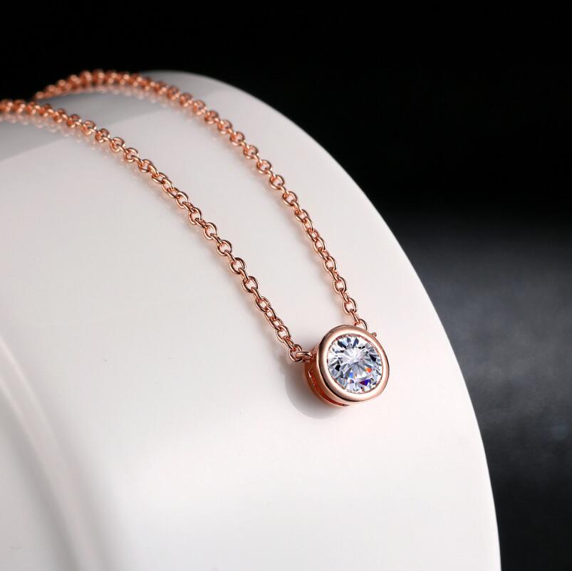 Simple Fashion Solitaire Pendant Women Jewelry 925 Sterling Silver Rose Gold Plated 5A Cubic Zircon Emerald Ruby Party Girl Wedding Clavicle Necklace 