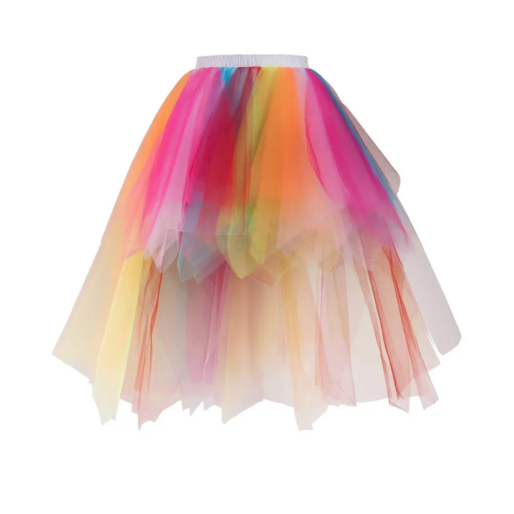 Stock Rainbow High Low Skirts Tie Dye Tulle Tutu Skirt Bustle Petticoat Clubwear Fancy Dance Carnival Dress Cpa5600 Cpa3277