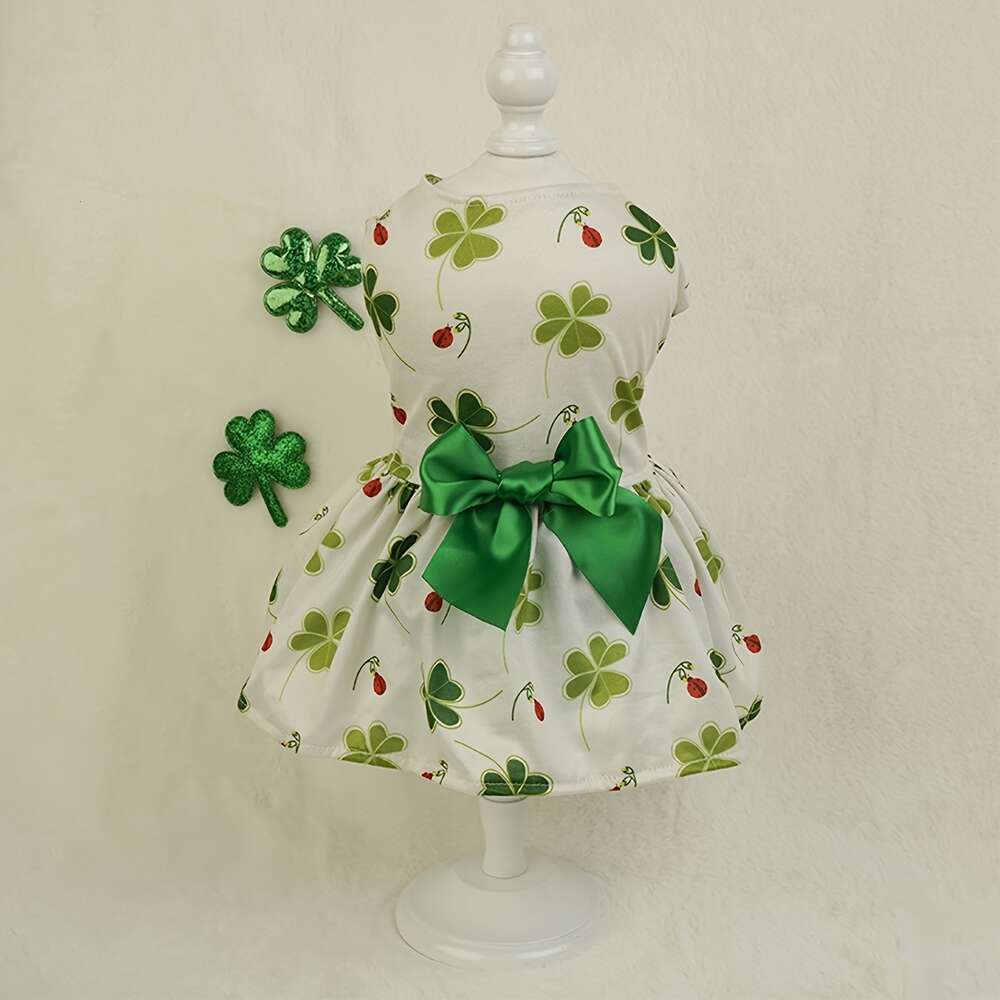 Pet Up Dog Dress Lucky Print Shamrock shirt Vest Puppy Gift Party Cat Princess dress