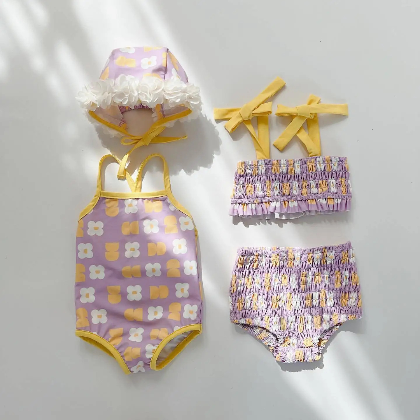6864 Baby Swimming Clothes Summer Girls Swimsuit Floral Clothes Sleeveless Toddler Girl Swimwear 240326