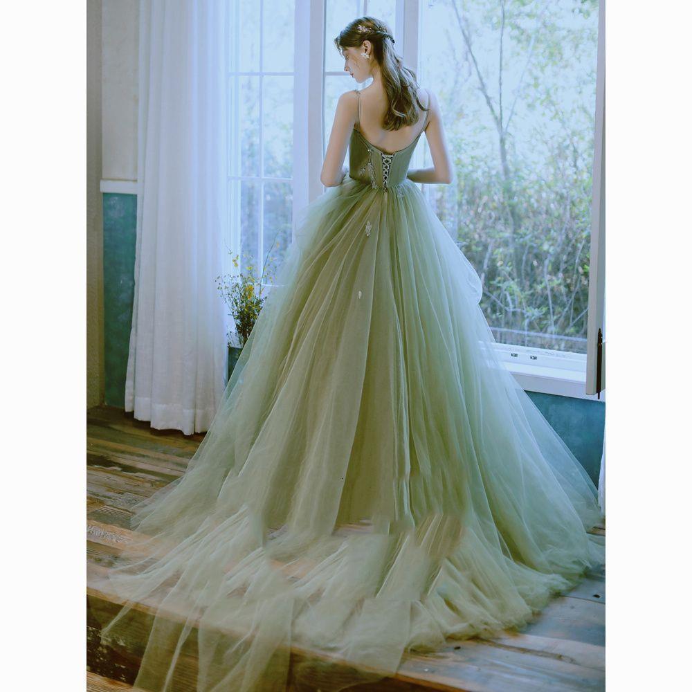 Evening Dress for Women 2024 New Green Forest Style Student Art Exam Graduation Host Dress 220923