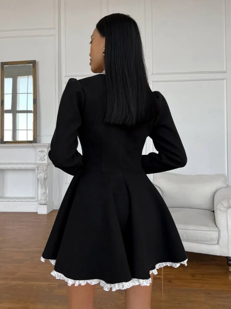 Tossy Black Lace Mini Dress For Women Fashion Patchwork High Waist Elegant Vintage Summer Party Gown 240327