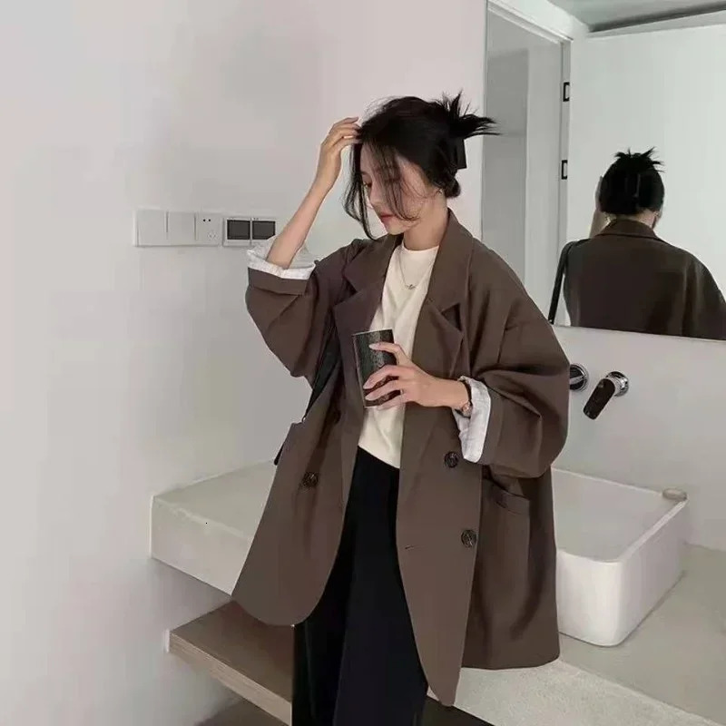 Womens Large Blazer Coats Spring Autumn Fashion Korean Version Loose Top Coat Office Work Clothes Grace Fall Jacket for Women 240318