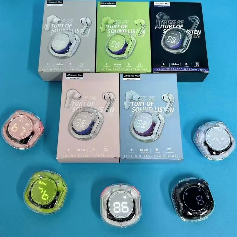 Colorful Ultrapods Max Air2 Transparent TWS Earbuds Bluetooth 5.3 Wireless Earphones Clear Sound LED Digital Display Gaming Sports Headset Headphones