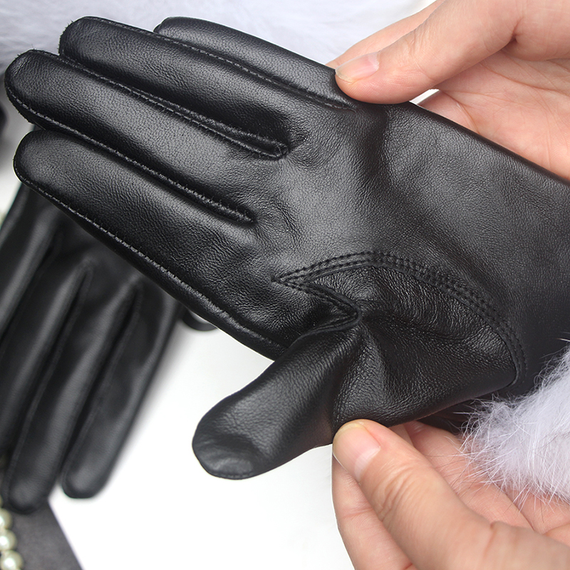 Real Sheepskin Gloves Fox Fur Women's Genuine Leather Glove Winter Warm Fashion Style Natural Fluffy Fox Fur