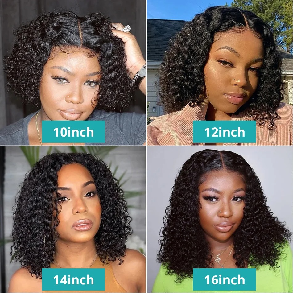 10 12 14 16 Inch Short Bob Human 180 Density Lace Front Hair 13X4 13X6 Wave Wigs Deep Curly Glueless Wig