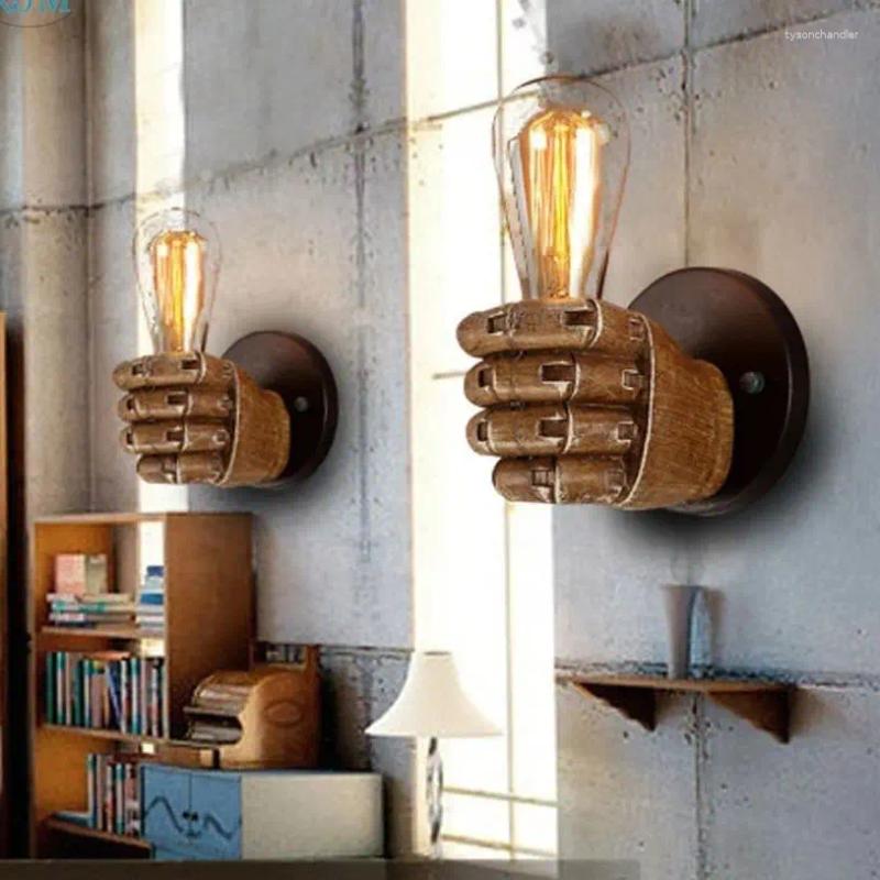 Lamps Wall American Vintage Wood Hand Model Loft Foyer Resin Lights For Restaurant Study Dining Room Bar Coffee Shop