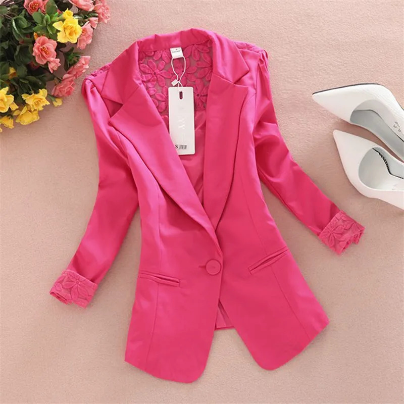 Womens Blazers Notched Collar Business Suits Female Work Office Ladies Lece Hook Flower Casual Blazer Outerwear 240318