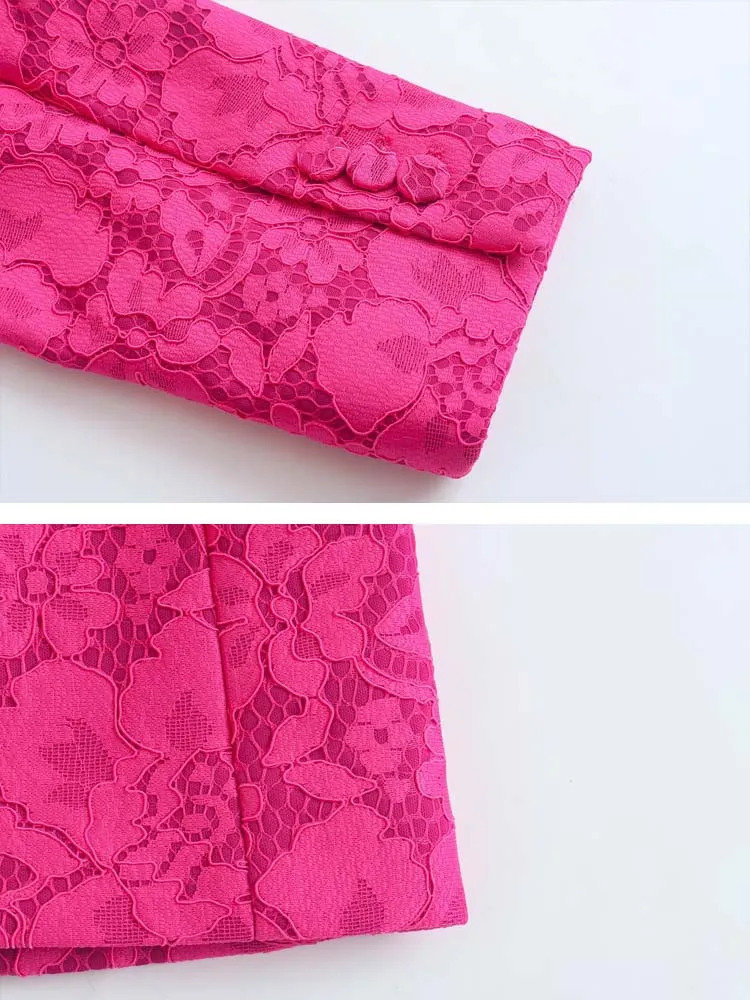 Pink Lace Blazer Set | Elegant Slim 2 Piece Wide Leg Pant Suit For Women ( Collection) B2