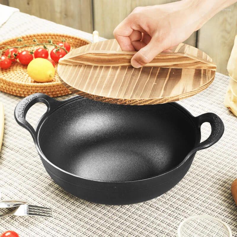 Uncoated Cast Iron Wok Non-stick Skillet for Kitchen Cooking | Fry Pan