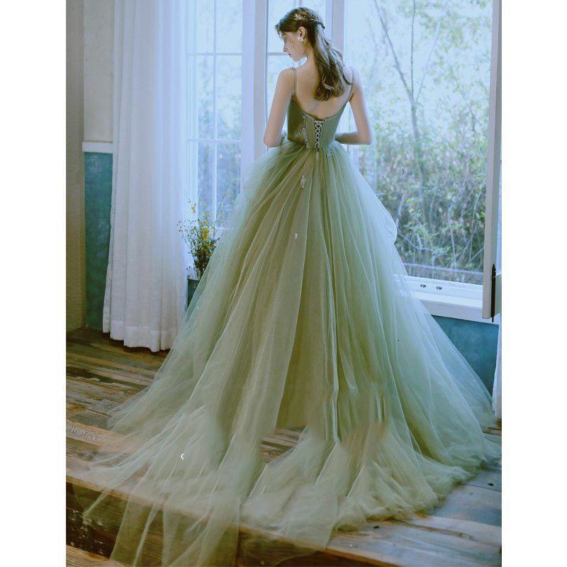 Evening Dress for Women 2024 New Green Forest Style Student Art Exam Graduation Host Dress 220923