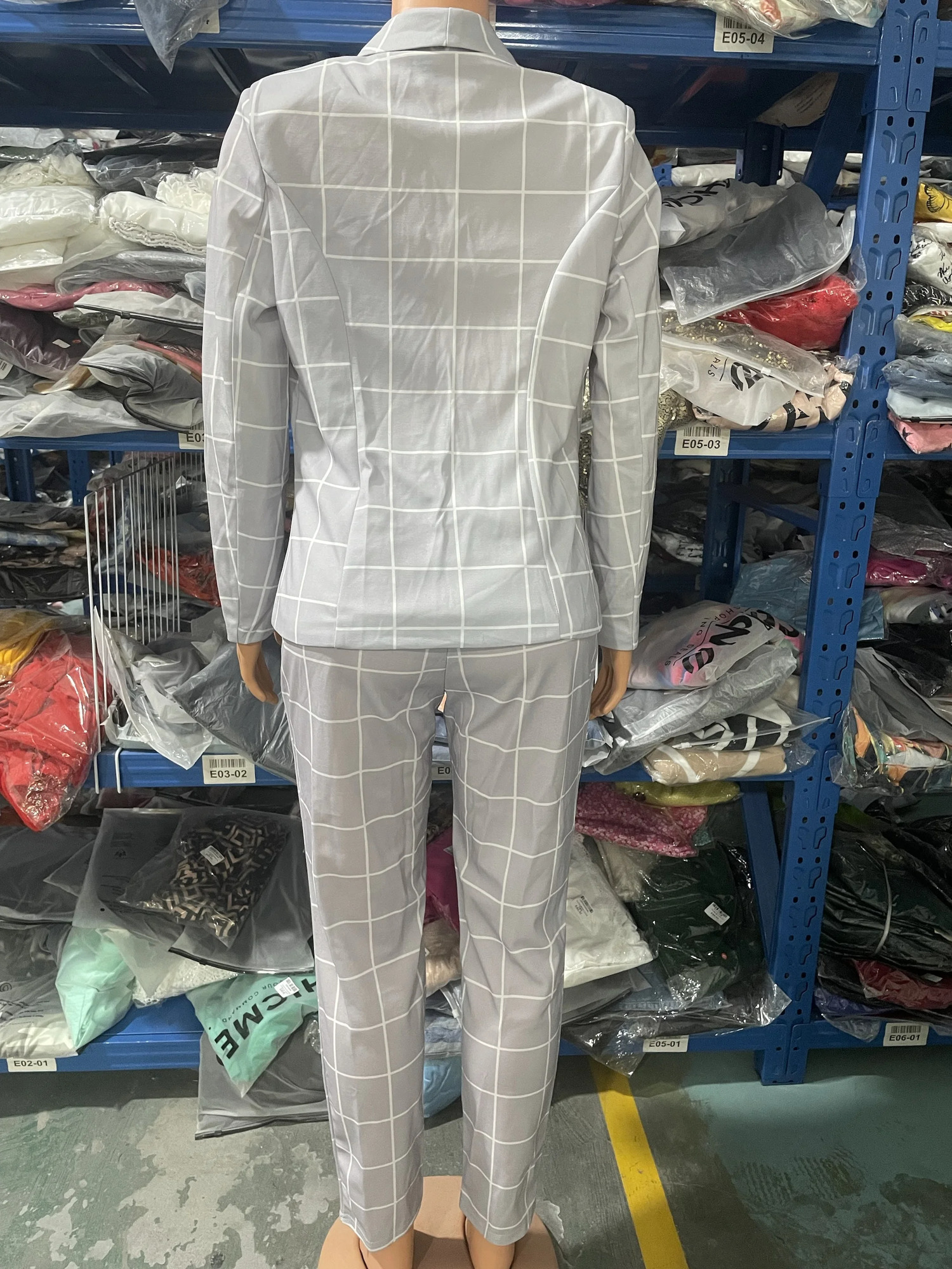 Women's 2-Piece Plaid Blazer And Drawstring Pants Office Set B4