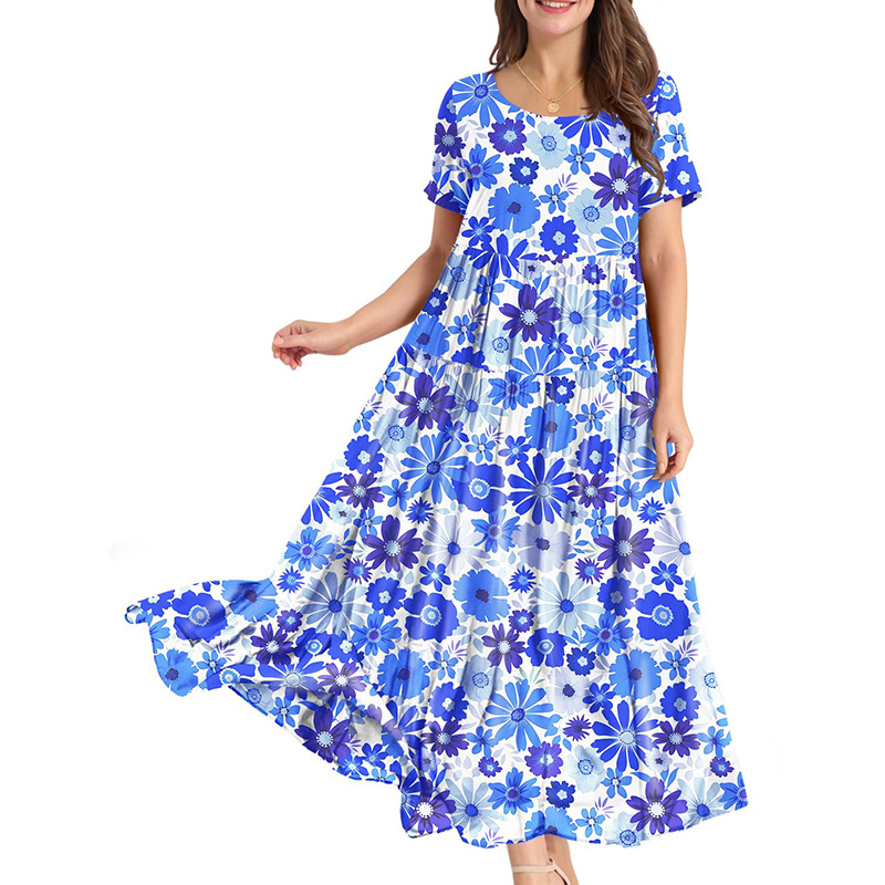 dresses vestidos clothes women skirt dress Women Casual Loose Bohemian Floral Dress with Short Sleeve Long Maxi Summer Beach Swing Dresses sexy