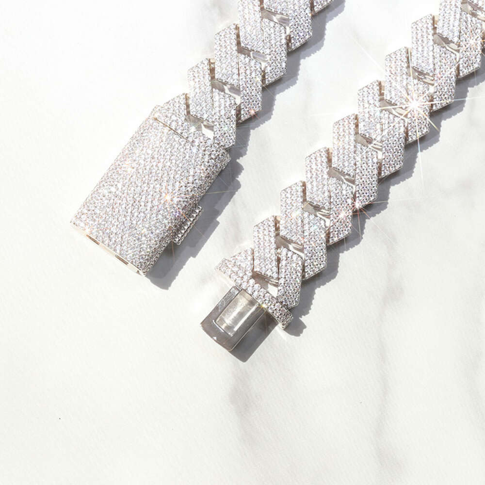 Hip Hop 20mm 4rows Cuban Chain Jewelry Heavier Solid Silver Necklace Ice Out Moissanite Cuban Link Chain Necklaces