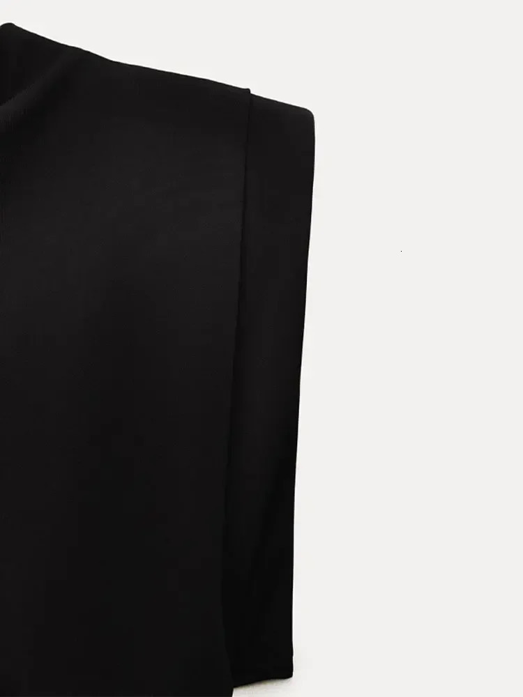 Sexy Black Split Sleeveless Shoulder Pads Bodycon Dress Women Zipper Slim Midi Dresses Elegant Female Party Robe 240327