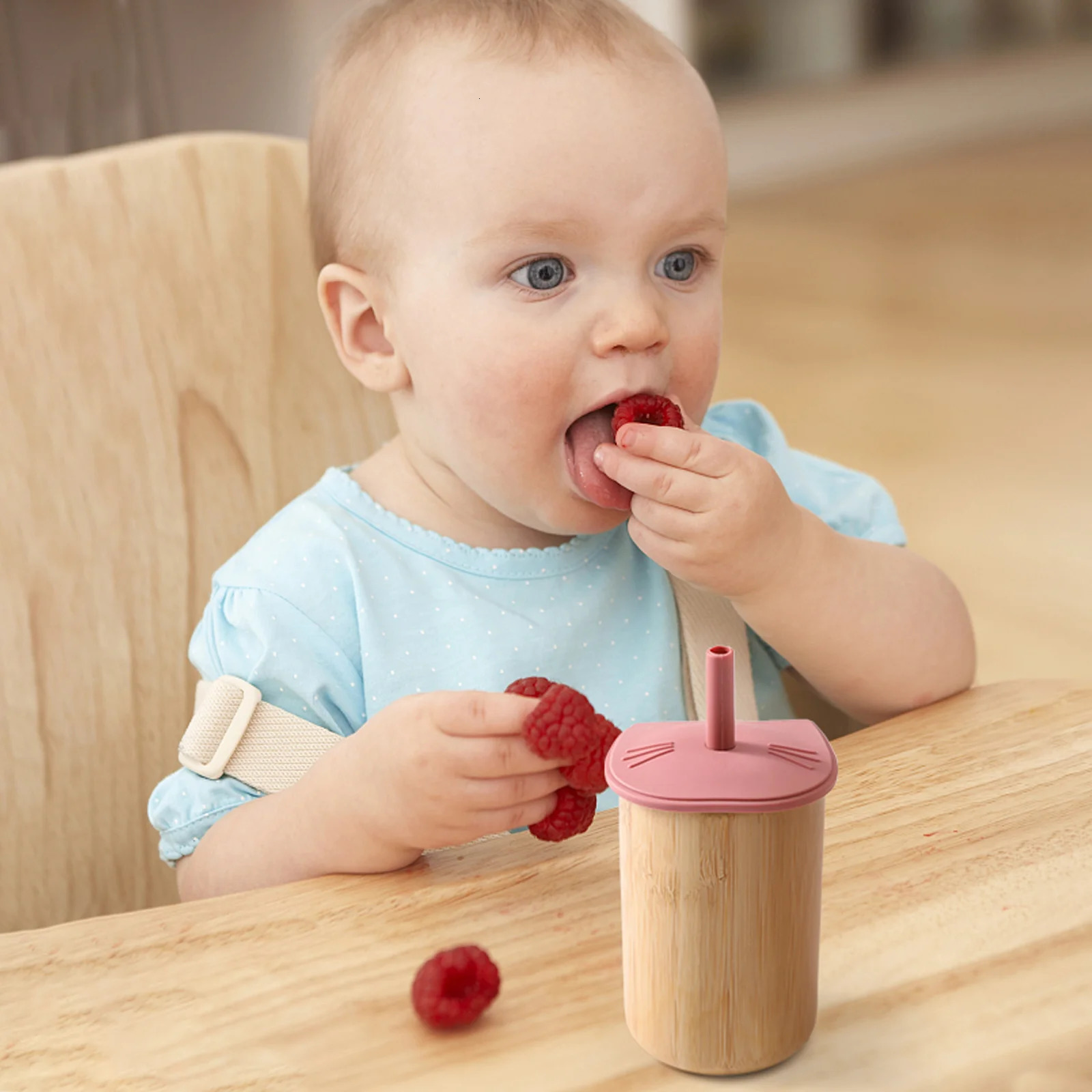 Bopoobo Baby Feeding Cup Silicone Straw BPA Free Detachable Bamboo Wooden Kid Learning Children Soft 240322