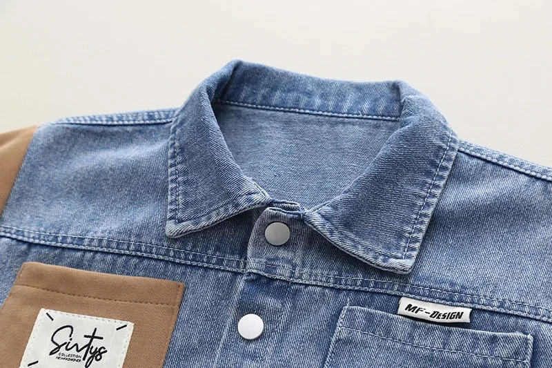 06 Year Old Boys Autumn Childrens Set Fashionable Colored Denim Long Sleeve Two Piece Handsome Infant 240313
