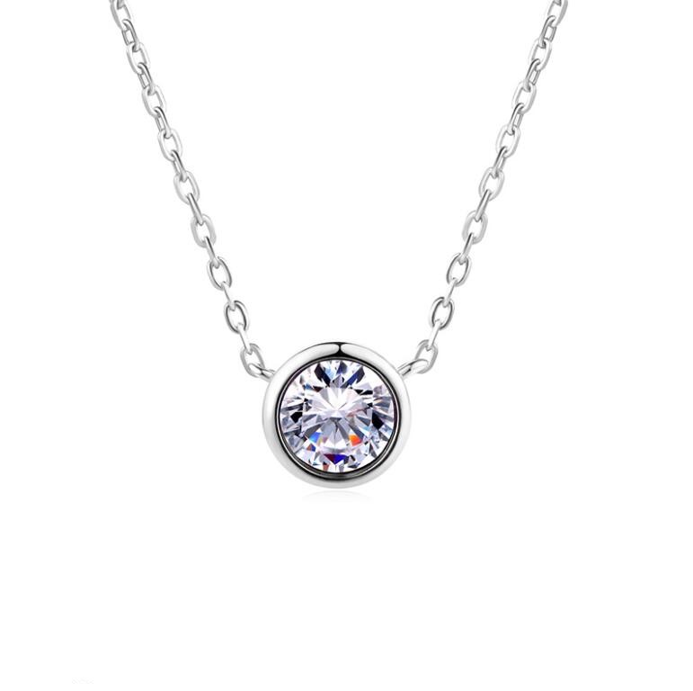 Simple Fashion Solitaire Pendant Women Jewelry 925 Sterling Silver Rose Gold Plated 5A Cubic Zircon Emerald Ruby Party Girl Wedding Clavicle Necklace 