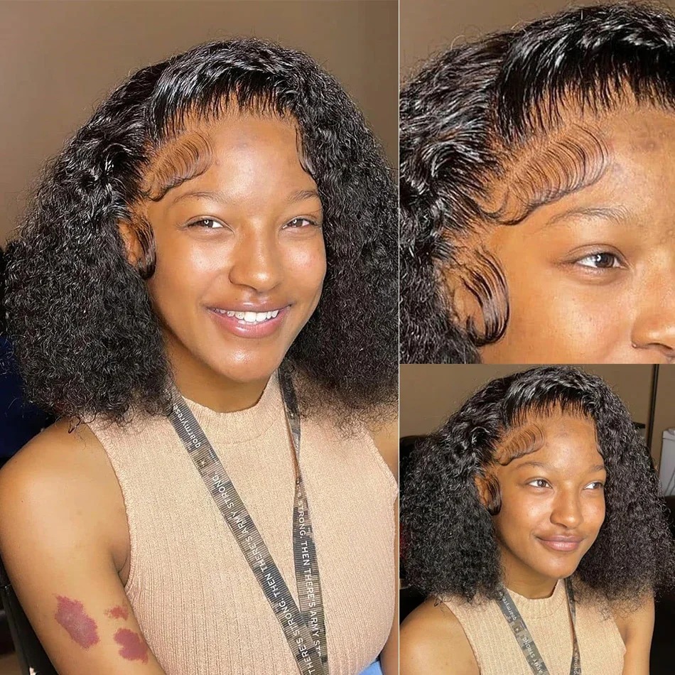 10 12 14 16 Inch Short Bob Human 180 Density Lace Front Hair 13X4 13X6 Wave Wigs Deep Curly Glueless Wig
