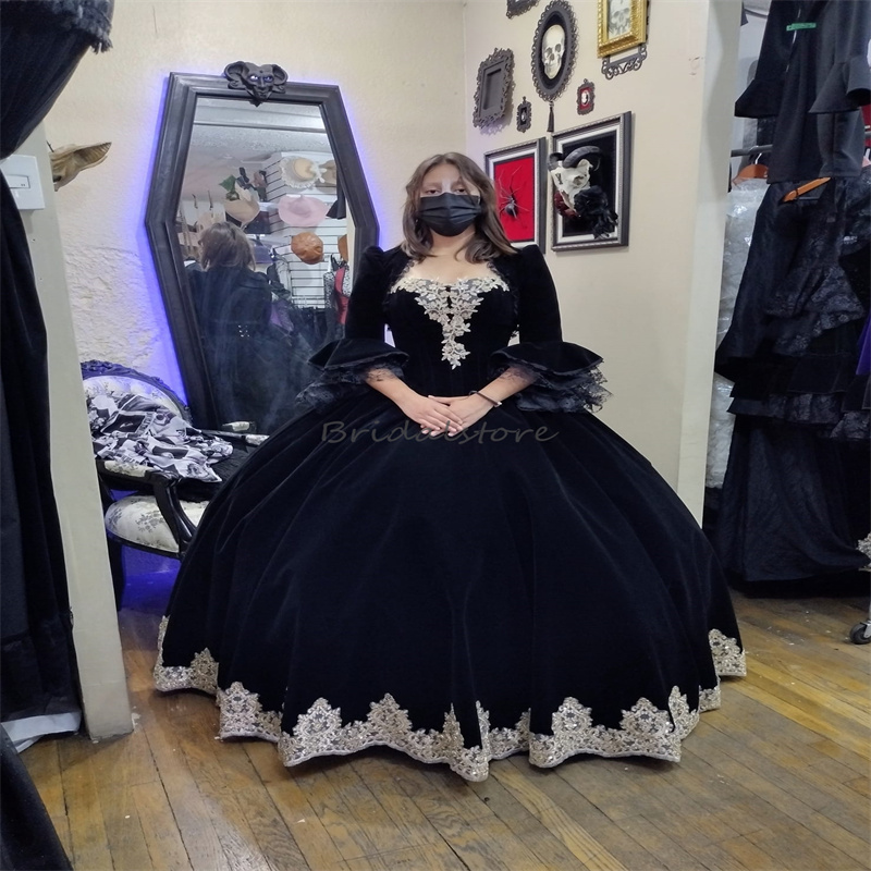 Historical Victorian Black Prom Dresses With Jackets 18th Century Europe Marie Antoinette Costume Medieval Rococo Vampire Evening Gowns Gothic Robe De