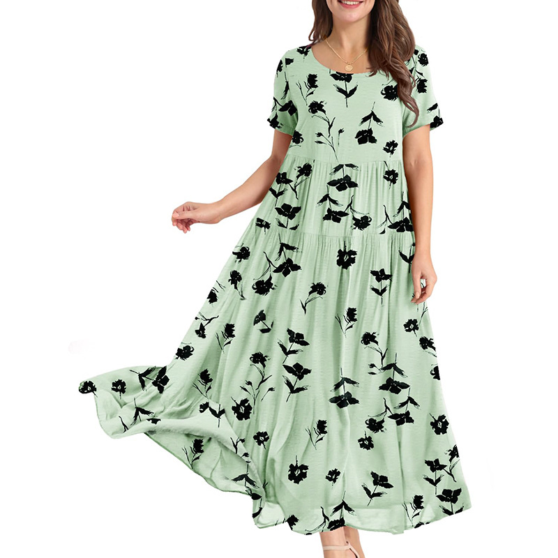 dresses vestidos clothes women skirt dress Women Casual Loose Bohemian Floral Dress with Short Sleeve Long Maxi Summer Beach Swing Dresses sexy