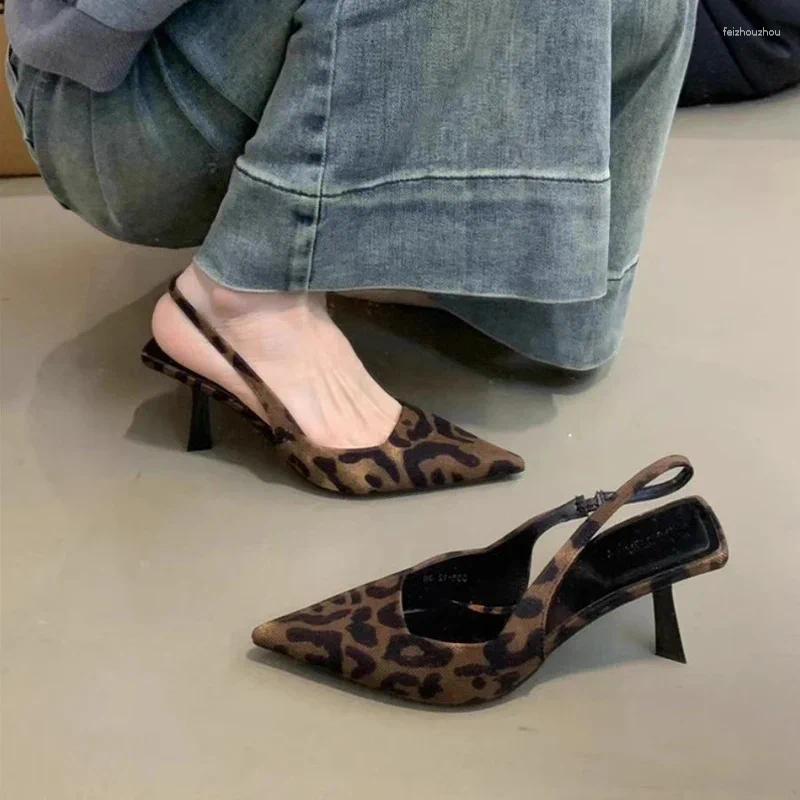 Sandals Leopard High Heels Shoes Women Designer Pointed Toe Dress Party Summer Slippers 2024 Mules Female Pumps Slides