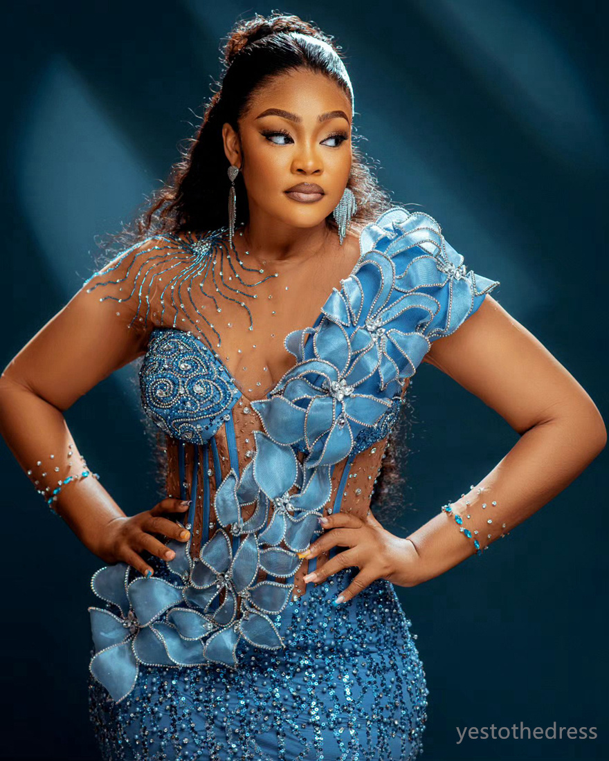 Size 2024 Plus Aso Ebi Prom for Black Women African Promdress Evening Dresses Elegant Illusion Long Sleeves Beaded Lace Birthday Dress Reception Gown 