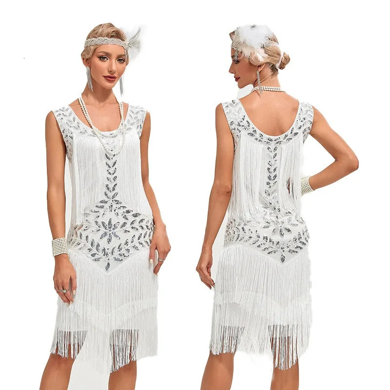1920 Retro Gatsby Ball Dress Dance Round Neck Beaded Tassel Vest 240327