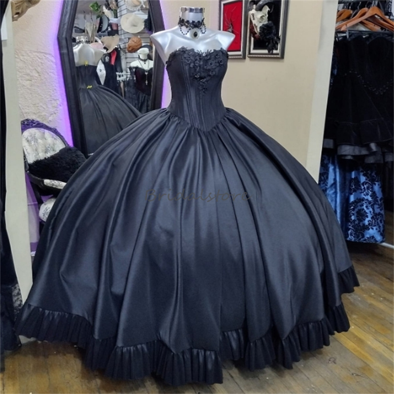 Black Rococo Historical Prom Dresses With Jackets 18th Century Europe Marie Antoinette Costume Victorian Medieval Evening Gowns Satin 3D Florals Vampi