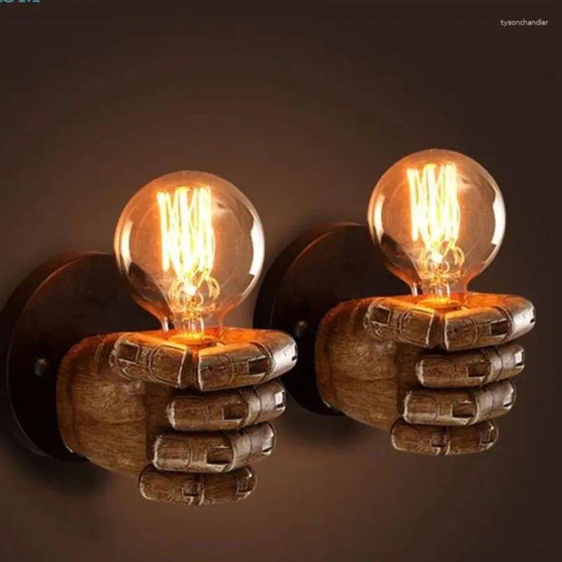 Lamps Wall American Vintage Wood Hand Model Loft Foyer Resin Lights For Restaurant Study Dining Room Bar Coffee Shop