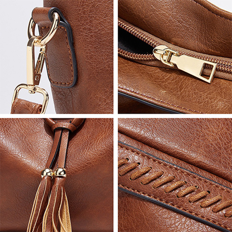 new European and American retro tassel tote bag, single shoulder bag, bucket bag