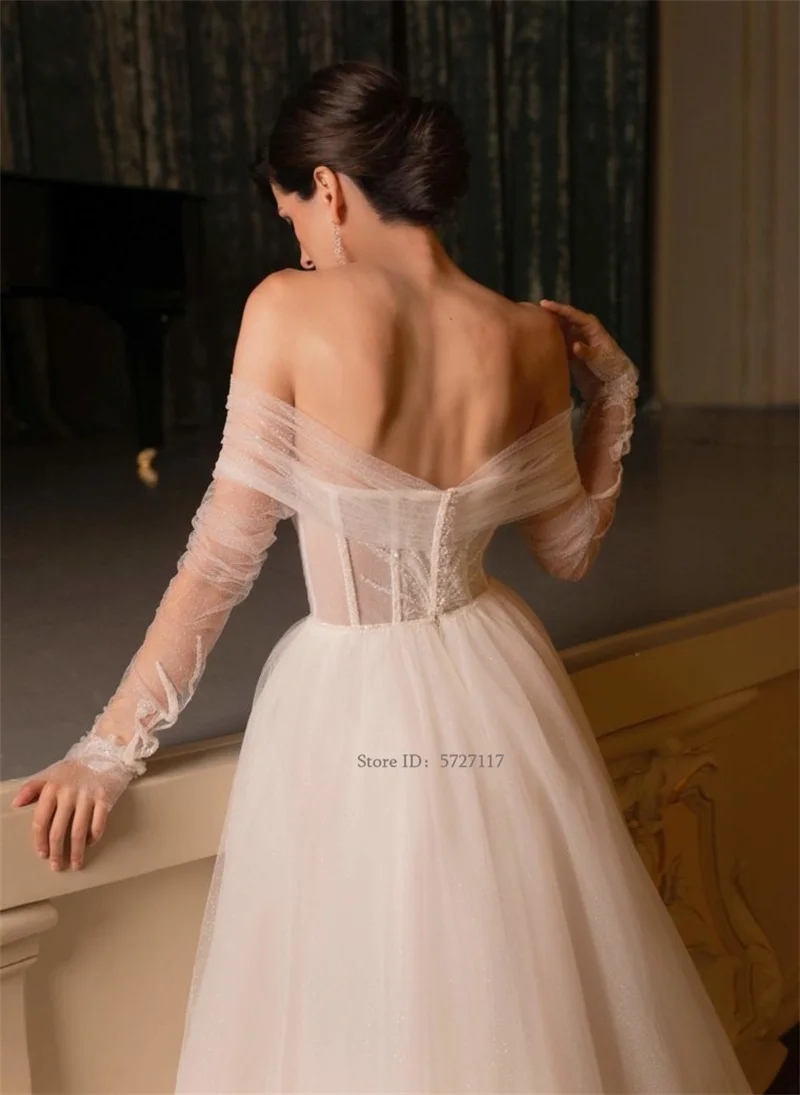 Graceful Sweetheart A-Line Princess Wedding Dress Off-Shoulder Long Sleeves Bridal Gowns Robe De Mariage
