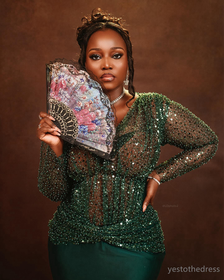 2024 Plus Size Aso Ebi Prom Dresses For Black Women Hunter Green Evening Dresses Elegant Promdress V Neck Long Sleeves Sequined Lace Birthday Dress Fo