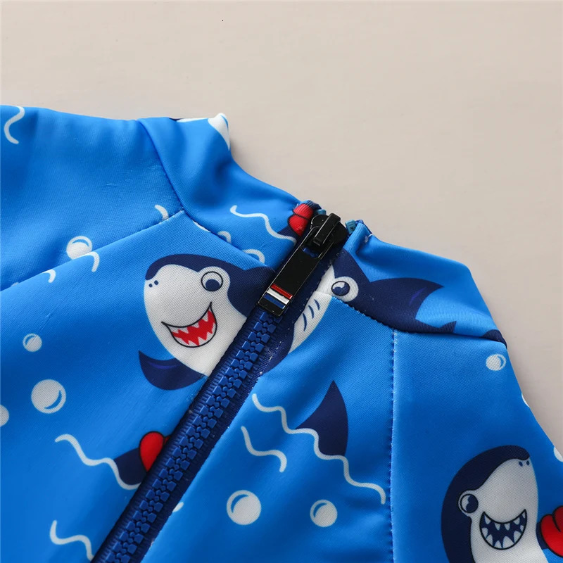 0-5 Years Baby Boy OnePiece Swimsuit Shark Pattern Swimwear Short Sleeve Zipper Bathing Beachwear 240326