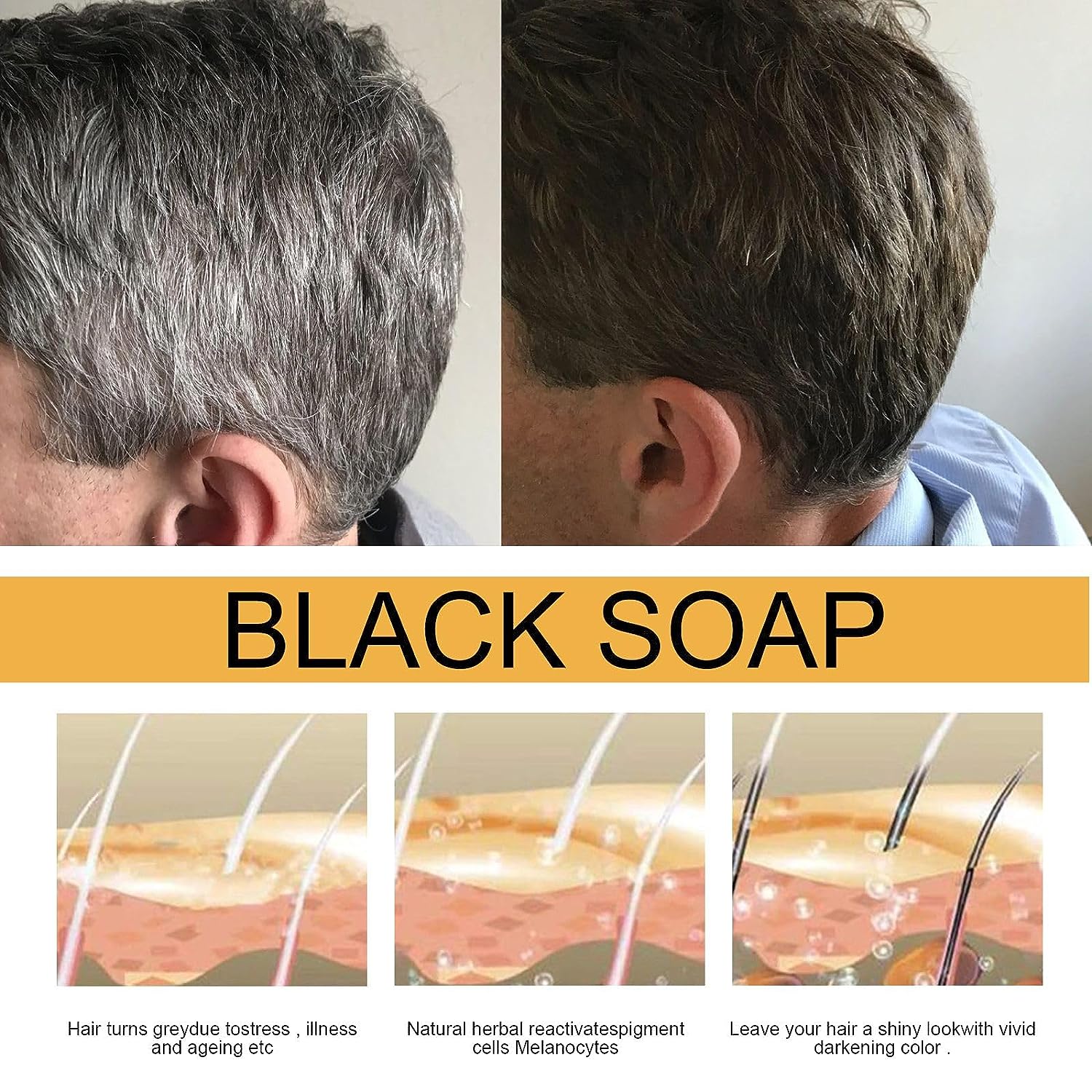 US stock Grey Hair Removal Soap Bar for Men, Gray Hair Soap Gray Natural Hair Reverse Bar - Black And Shiny Hair Repairing Deep Cleaning- Vegan, pH Ba