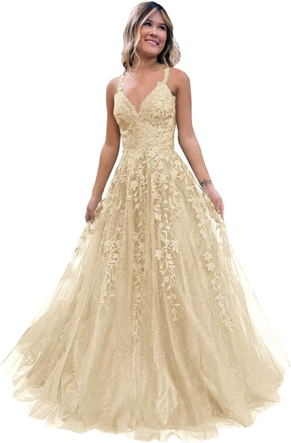 Spaghetti Long Prom Dresses Appliques Deep V-Neck Ball Gown Tulle Plus Size Lace-up Floor-Length Formal Occasion Evening Party Gown Pd06
