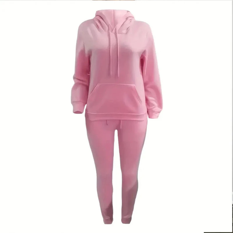 Fall Winter Women Casual Kangaroo Pocket Tracksuit Set Long Sleeve HoodieDrawstring Trousers Women Two Pieces Matching Suits 240325