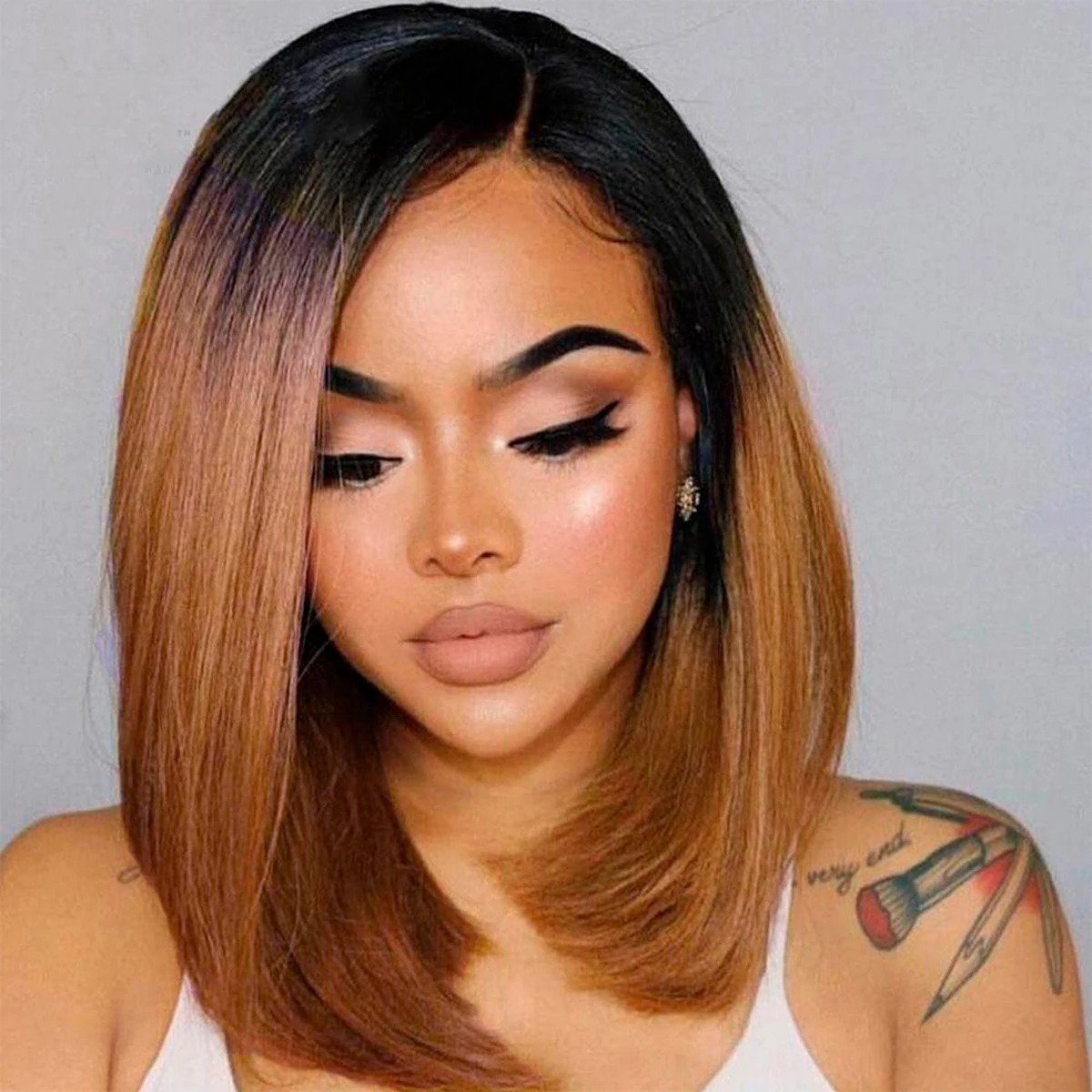1B/30 Color 13X4 Lace Frontal Wig Brown Human Hair 1B/99J Bury Ombre Straight Short Bob Wigs
