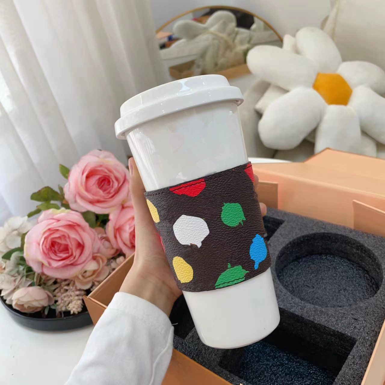 Ceramic Designer Mug W/Lid & Gift Box (600ml) - Lettering Coffee Cup dh5727163