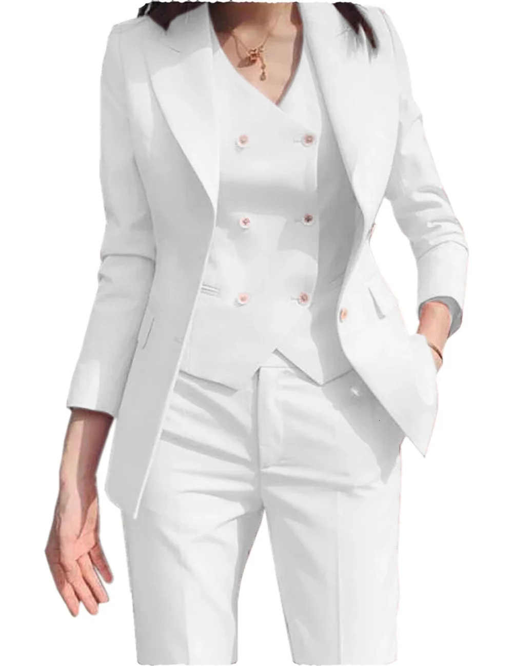 Fashion Ladies Business Solid Color Suits Trousers Waistcoat Womans Pink Blazers Jacket Pants Vest Set 240327