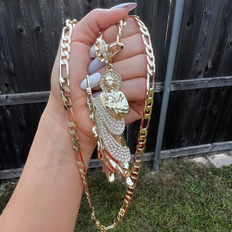 Saint Thaddeus Gold Necklace Gold Filled San Judas Charm Pendant Necklace Jewelry For Gift