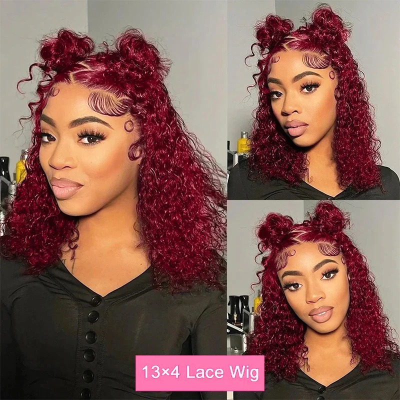 99J Bury Deep Wave Red Water Bob Glueless Human Hair 13X4 HD Transparent Lace Frontal Curly Wigs For Women