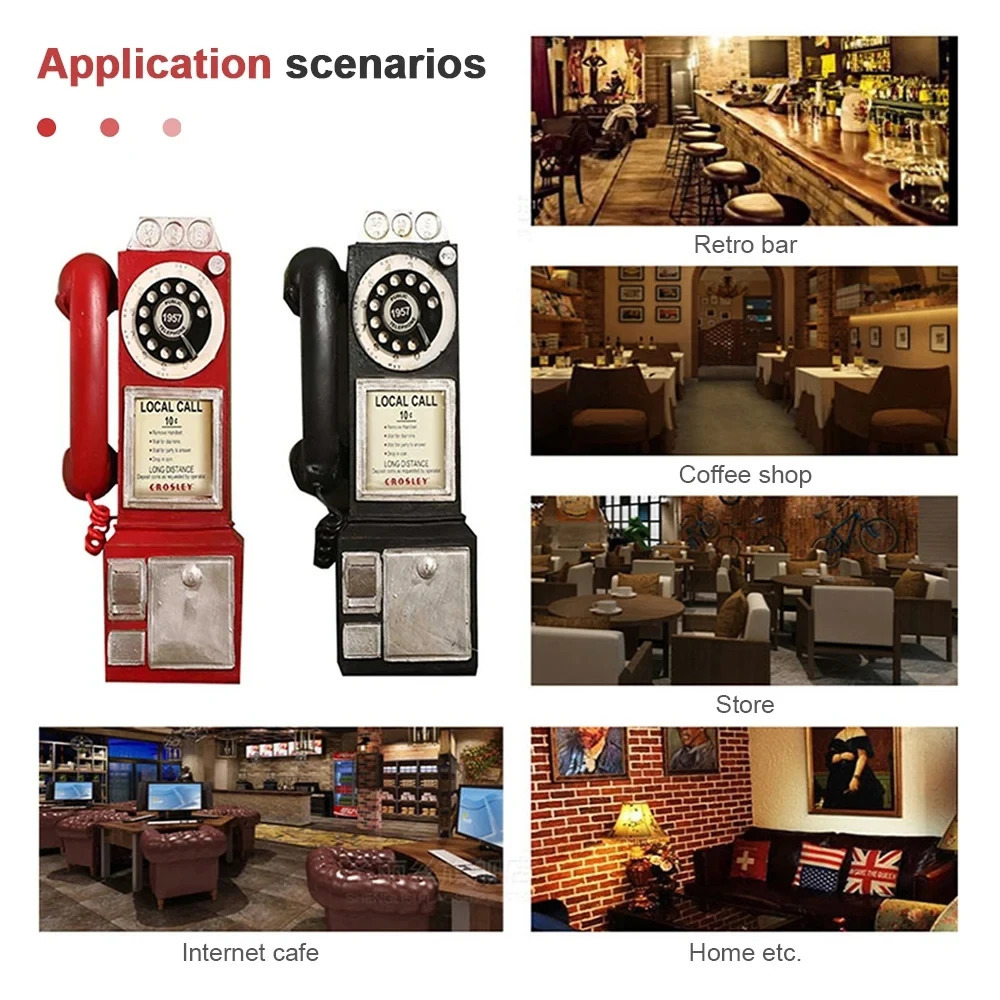 Home Decor Vintage Telephone Model Wall Hanging Crafts Ornaments Retro Dial Pay Phone Furniture Bar Decoration Accessory 240314