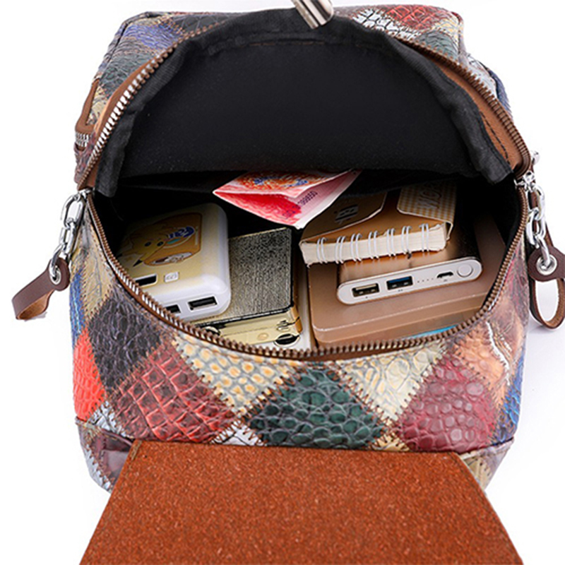soft leather texture backpack women's bag patchwork contrasting color travel bag